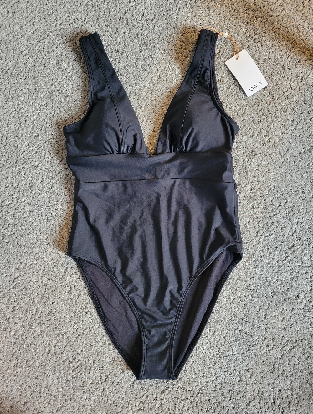 Quince Italian Plunge One Piece Swimsuit Black Size Medium NWT